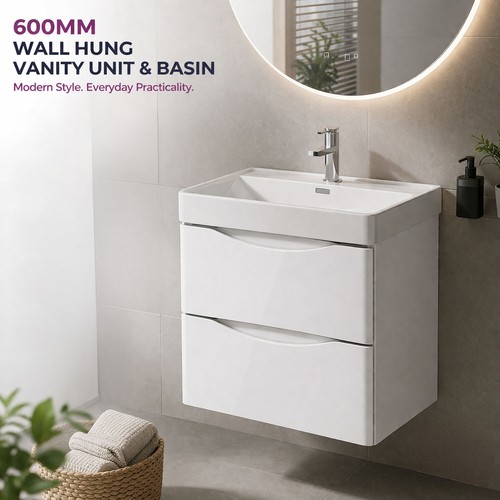 600mm white gloss wall hung - 600mm,
